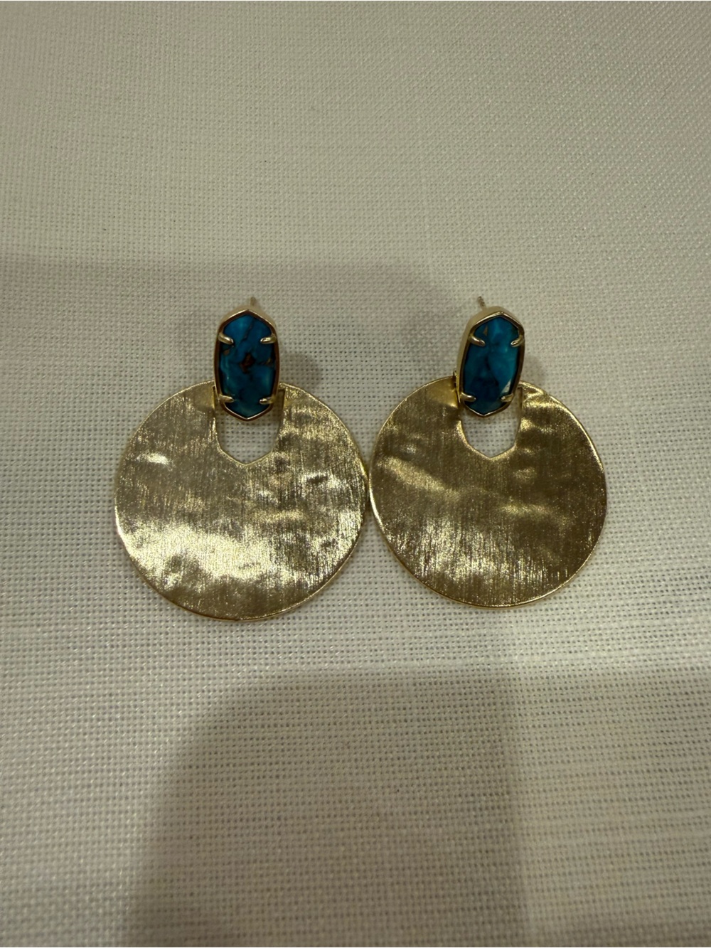 Kendra Scott Gold Disc Earrings with Turquoise Blue Stone